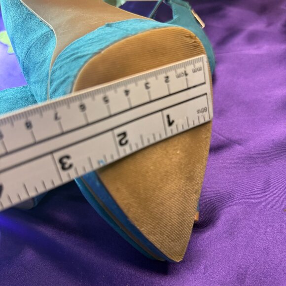 📌JustFab Turquoise Pointed Toe Suede 5.5 " High Heel Pumps with Ankle Straps - Picture 9 of 13